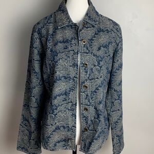 Chico's Navy Floral Brocade Cotton Jacket Shirt Jacket Shacket
